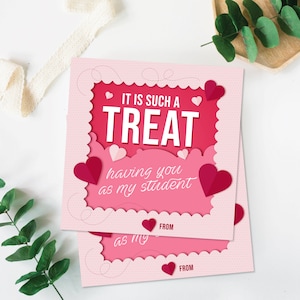Such A Treat Having You As A Student Valentine&#39;s Day Tags, From Teacher Valentines, Valentine&#39;s Tag, Student Valentines,Classroom Valentines