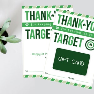 Thanks for Keeping Me on Target, St Patrick&#39;s Day Teacher Greeting Card, St Patricks Day Gift Card Holder, Instant Download, Printable