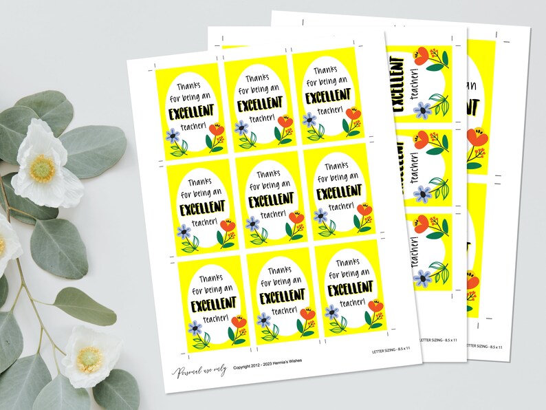 Excellent Tag Teacher Thank You Printable Tag, Graduation Gift, Excellent Teacher ...