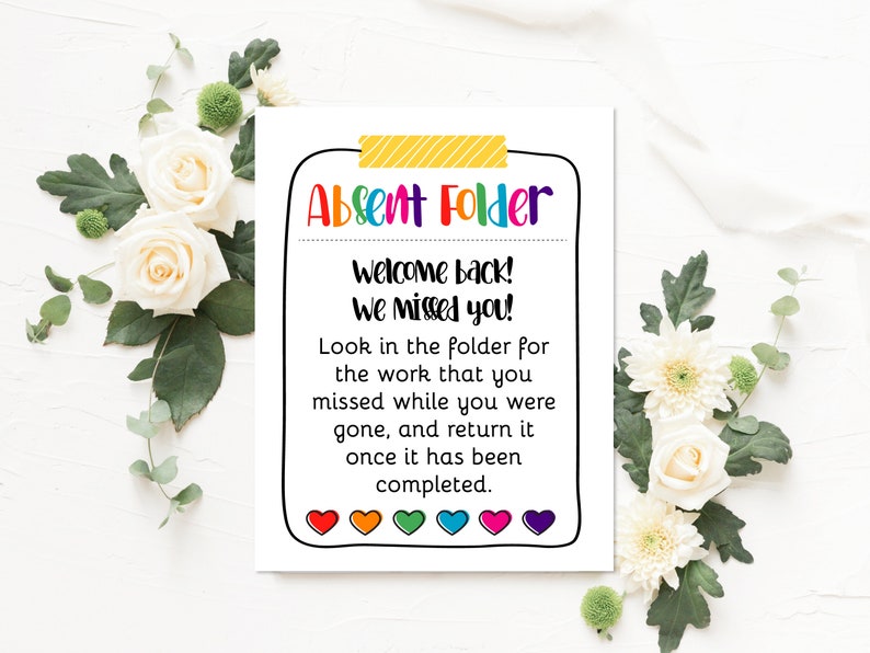 Teacher Resources Absent Folder Printable, Teacher Hack, Classroom ...