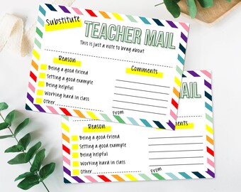 Rainbow Teacher Resources Sub Teacher Mail imprimible, Profesor sustituto, Correo feliz, Etiqueta de alarde sustituto, BRICOLAJE, Carta del maestro