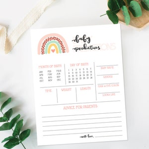Previsioni e consigli per bambini, Giochi per baby shower, Download istantaneo, Idee per attività divertenti, Carta stampabile fai-da-te, Baby shower boho arcobaleno