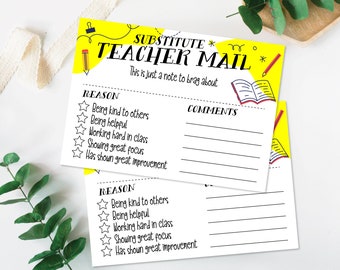Note from the Substitute Teacher, Teacher Mail, Substitute Teacher Report, Teacher Brag, Reward Chart, Good Report from Teacher Printable