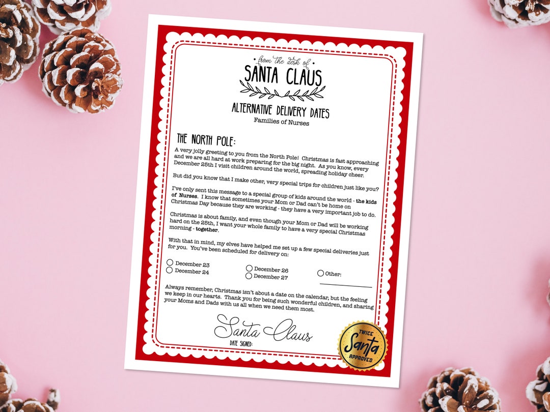 Santa Letter Families of Nurses Alternative Delivery Dates