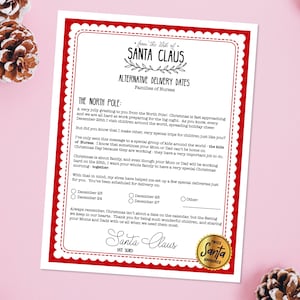 Santa Carta Familias de Enfermeras Fechas de Entrega Alternativas, Descarga Instantánea, Navidad DIY, Carta a Santa, Navidad