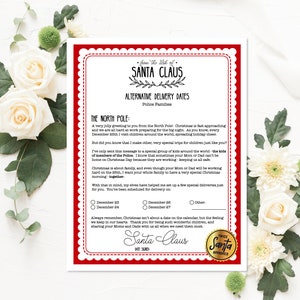 Santa Letter Police Families Fechas de entrega alternativas, Descarga instantánea, Navidad DIY, Carta a Santa, Navidad