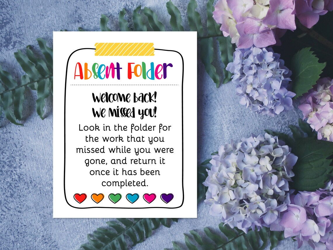 Teacher Resources Absent Folder Printable, Teacher Hack, Classroom ...