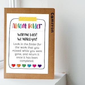 Teacher Resources Absent Folder Printable, Teacher Hack, Classroom Management, Catch Up Folder, Ketchup Folder, DIY, Classroom Management