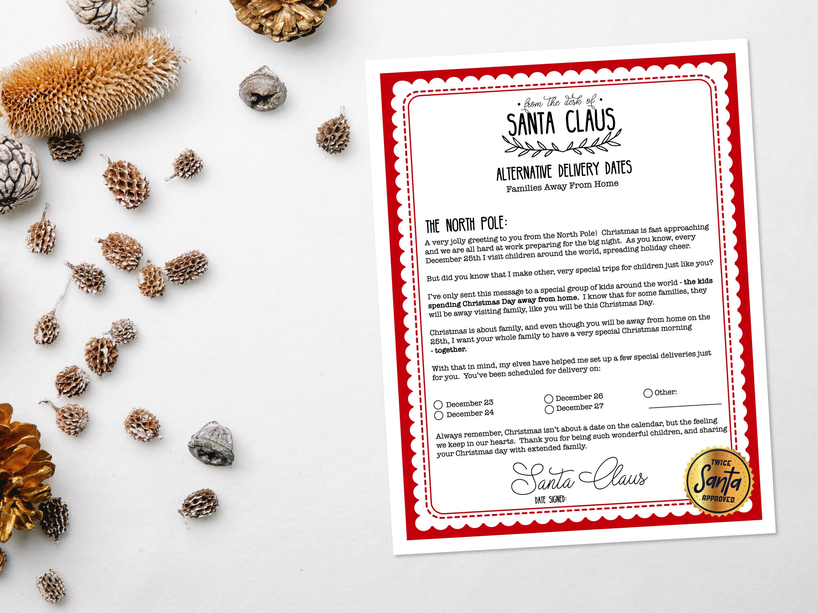 Santa Letter Away From Home Alternative Delivery Dates, Instant