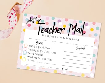 Correo de subprofesor de lunares imprimible, maestro sustituto, comunicación con padres, correo feliz, etiqueta de alarde sustituto, bricolaje, gestión del aula