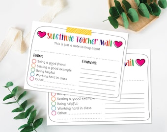 Teacher Resources Sub Teacher Mail Printable, Substitute Teacher, Happy Mail, Substitute Brag Tag, DIY, Teacher Letter