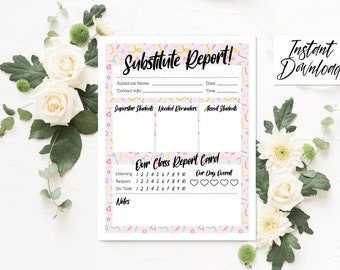Rainbow Substitute Teacher Report Imprimable, Substitut Teacher, Teacher Report, Substitut Report, DIY, Classroom Management
