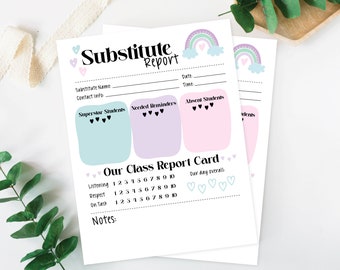 Pastel Boho Substitute Teacher Report Printable, Sub Report, Student Thank You, Teacher Report, Substitute Report, DIY, Classroom Management