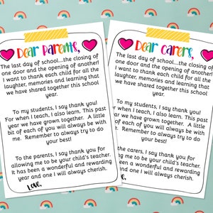Carta de agradecimiento de maestros a padres y estudiantes, recursos para maestros, fin de año, libros de recuerdos, imprimibles, hojas de trabajo para maestros