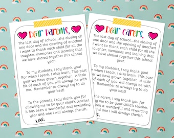 Thank You Letter From Teachers To Parents and Students, Teacher Resources, End Of The Year, Memory Books, Printable, Teacher Worksheets