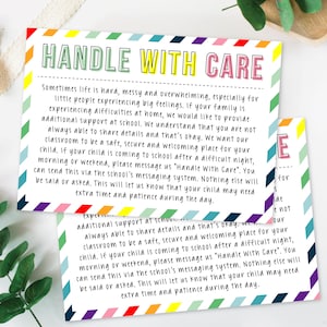 Rainbow Teacher Handle With Care, Messaging System, Teacher Resource, Note from Teacher, Teacher Worksheets, Parent Teacher Printable