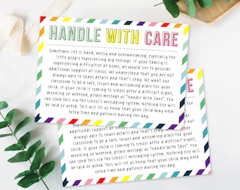 Rainbow Teacher Handle With Care, Messaging System, Teacher Resource, Note from Teacher, Teacher Worksheets, Parent Teacher Printable
