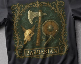 Dungeons and Dragons Barbarian Class T-Shirt: Gothic High-Fantasy RPG Tee