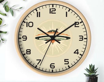 Zegar ścienny UFO, dekoracja atomowa z połowy XX wieku