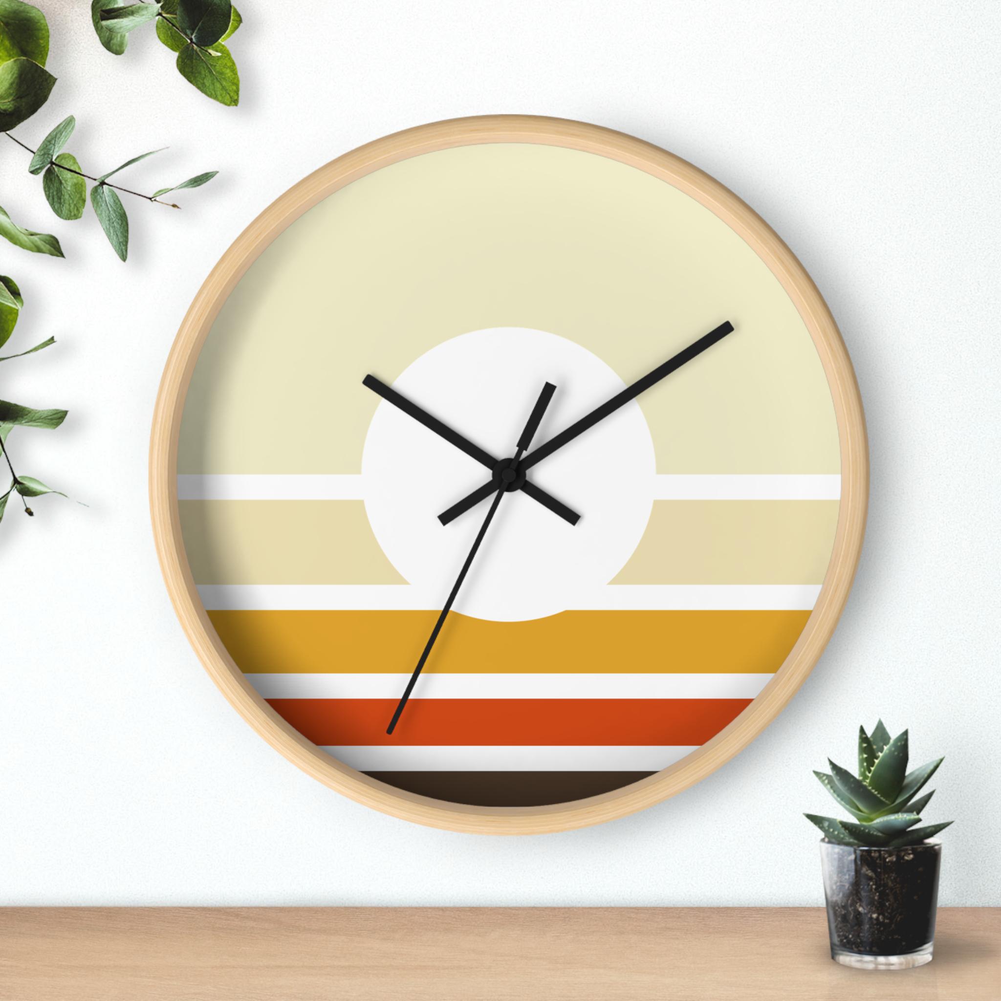 Retro Sunset Stripe Wall Clock | Tan Yellow Orange Brown Home Decor - Etsy