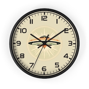 UFO Wall Clock, Mid-Century Modern Atomic Decor Black