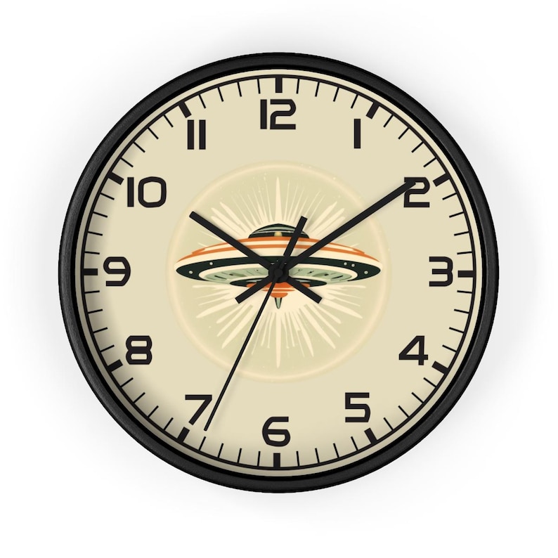 UFO Wall Clock, Mid-Century Modern Atomic Decor Black