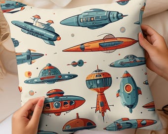Kwadratowa poduszka w stylu Mid-Century Modern – zabawny wystrój retro w stylu Space Age
