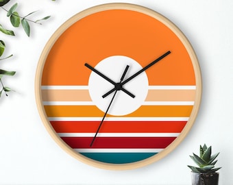 Zegar ścienny w stylu retro lat 80.: pomarańczowo-niebieski, dekoracja domu (25 cm)