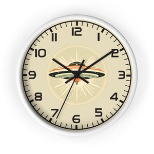 UFO Wall Clock, Mid-Century Modern Atomic Decor White