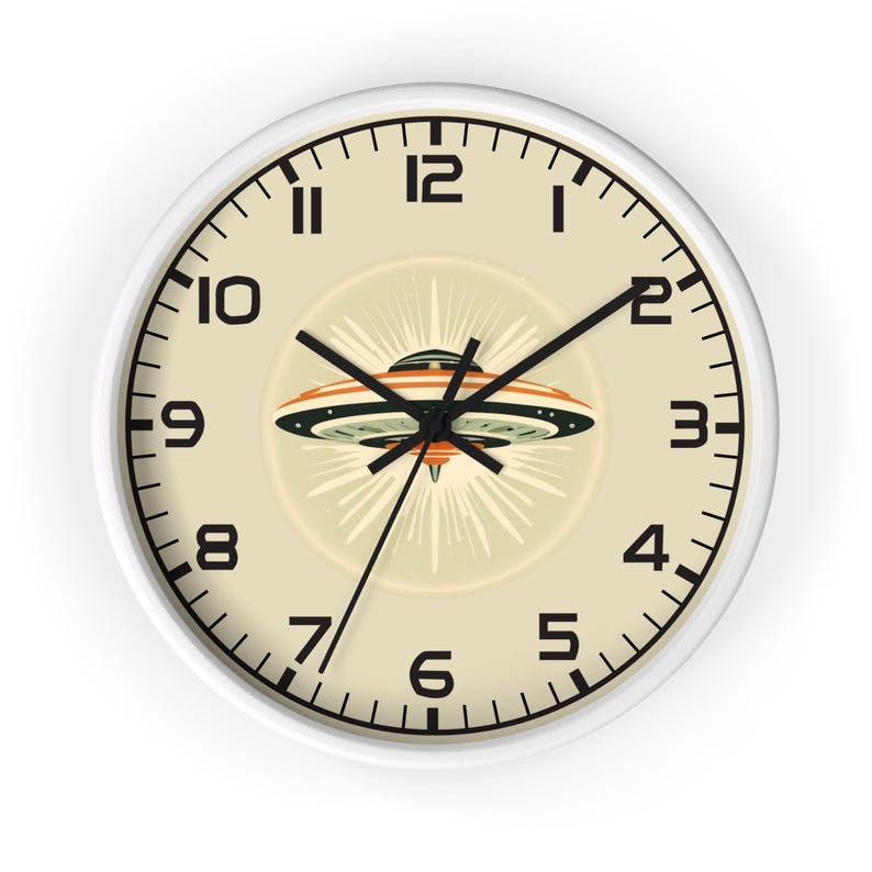 UFO Wall Clock, Mid-Century Modern Atomic Decor White
