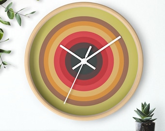 Zegar ścienny z drewna w stylu retro, styl lat 80., wystrój domu