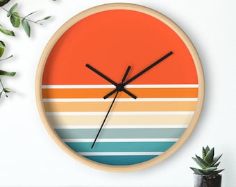 Retro 80s Style Wall Clock: Orange & Blue Home Decor (10in)