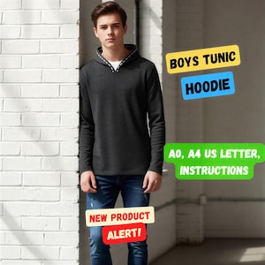 Boys Tunic Hoodie Sewing Pattern | Winter Pullover Sweatshirt (Sizes 2–16) (PDF)
