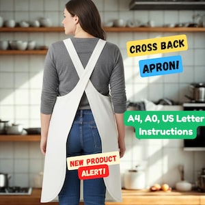 Cross Back Apron Sewing Pattern: Women's Pinafore Dress (PDF Pattern, XXS-3XL), Large Front Pockets