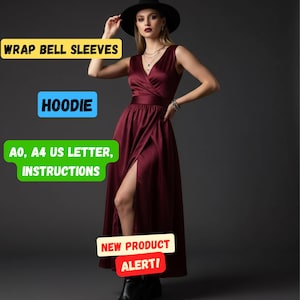 Wrap Dress Sewing Pattern, Bell Sleeves, Beginner Friendly (XXS-3XL) (US Letter Format)