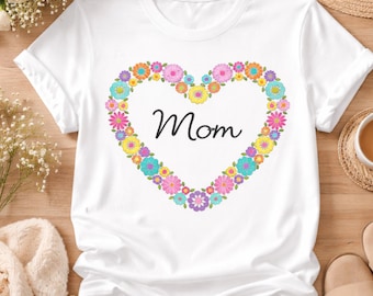 PNG de mamá floral bohemia / Clip art de corazón floral para el Día de la Madre / Diseño de sublimación PNG para mamá / Estilo SVG de corazón floral / Descarga instantánea