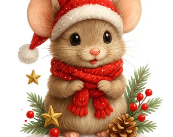 Pacchetto di clipart di topi natalizi / Topolino acquerello carino / Download digitale per le vacanze / PNG JPG di Natale / Design di album e biglietti