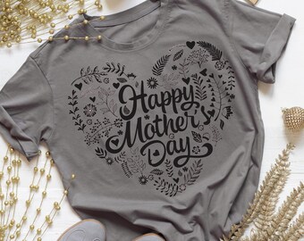 Feliz Día de la Madre PNG / Clip art de cita para mamá con corazón floral / Impresión digital para el Día de la Madre / Diseño de sublimación / Descarga instantánea