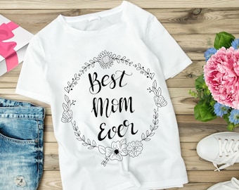 La mejor mamá del mundo PNG / Clip art de corona floral para el Día de la Madre / Diseño de sublimación con cita para mamá / PNG transparente / Descarga instantánea