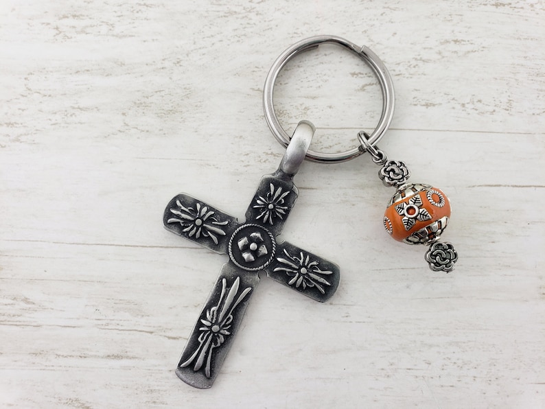 Porte-clés En Acier Inoxydable Avec Croix De Jésus, Madonna