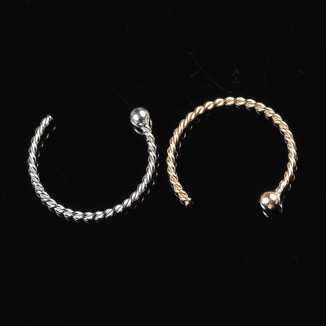 9K Solid Gold Twisted Open Hoop Nose Ring With Ball Top - 22G Dainty ...