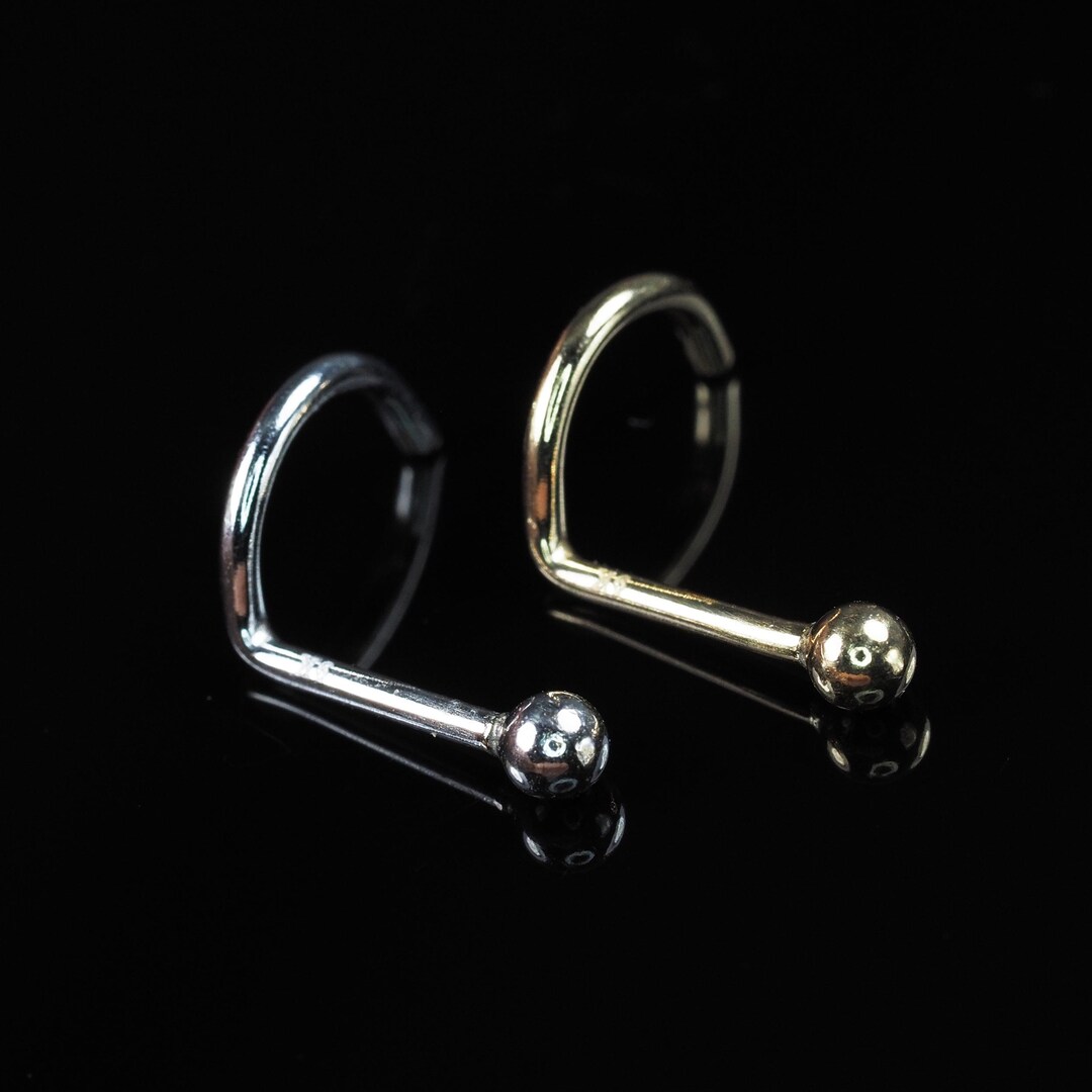 9K S-bend Solid Gold Nose Bone Stud - Yellow/white Gold 20G Dainty Nose ...