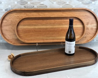 Ovales Kirschholz Tablett / Charcuterie Brett / Serviertablett + Ottomane Tablett