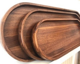 Walnut Oval Wood Tray / Charcuterie Board / Serving Tray + Ottoman Tray