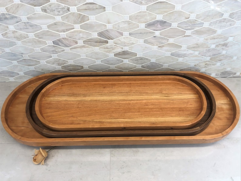 Cherry Oval Wood Tray / Charcuterie Board / Serving Tray + Ottoman Tray image 7
