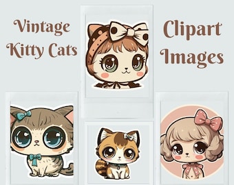 7 Vintage Cute Dog Cats Clipart, JPGs, Digital crafting, Paper crafts, Cute, Instant Download, Commercial Use