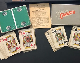 Vintage Gladstone Canasta Playing Cards w Box and Instructions Green Seashell Pattern