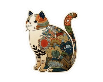 Folksy Floral Cat Vinyl Decal