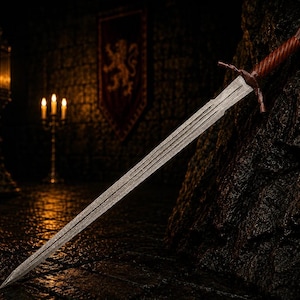 Hand Forged Witcher Inspired Sword, Engraved Damascus Steel Blade, Medieval Fantasy Sword Replica, Collector Display, Halloween Gift