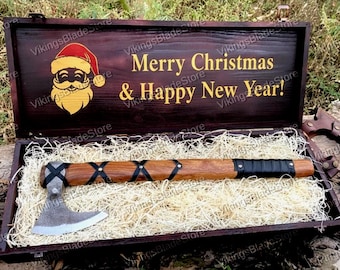 Personalized Viking Axe with Wooden Gift Box | Custom Engraved Axe for Him | Handmade Norse Axe – Christmas, Birthday, Anniversary Gift